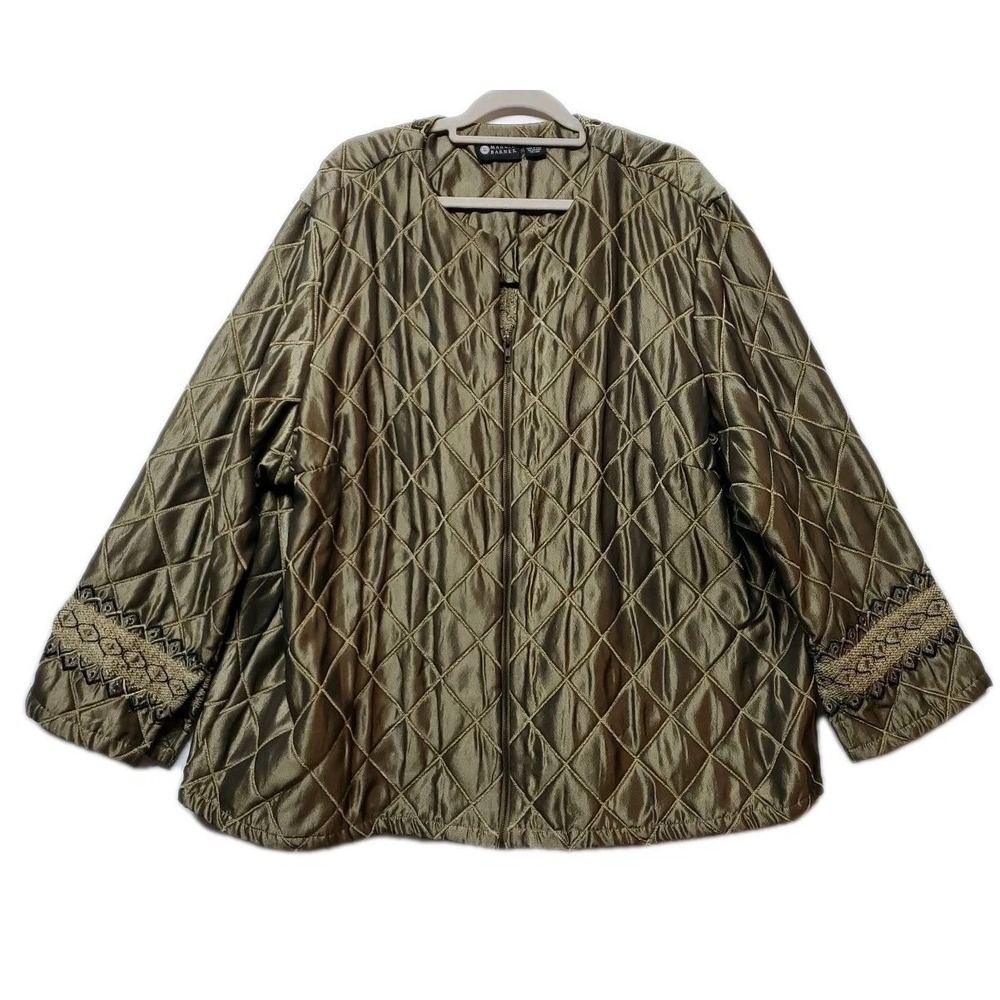 Maggie Barnes Quilted Bronze Zip Jacket Size 3X Details Embroidered Cuffs & Rear